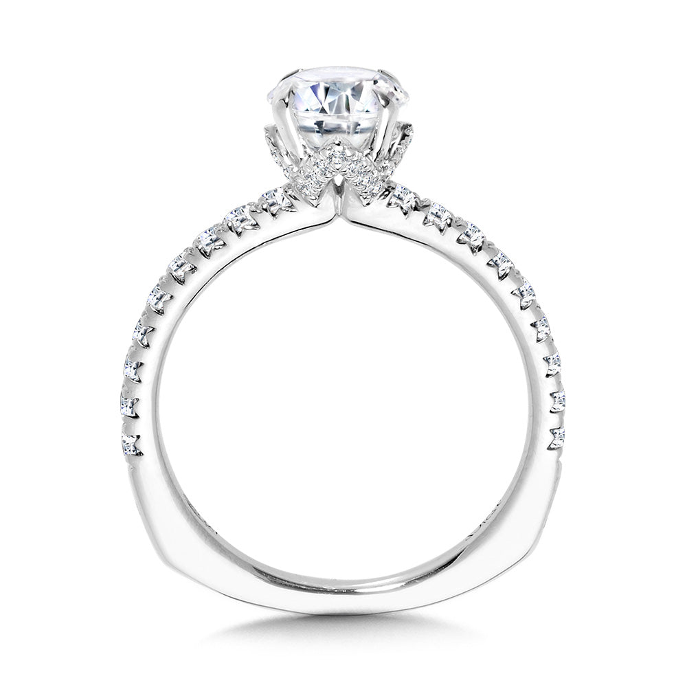 Straight Round Diamond Engagement Ring w/ Chevron Collar — R2441W