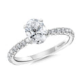 Straight Oval-Cut Diamond Engagement Ring w/ Chevron Collar — R2442W