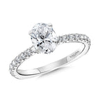 Straight Oval-Cut Diamond Engagement Ring w/ Chevron Collar — R2442W