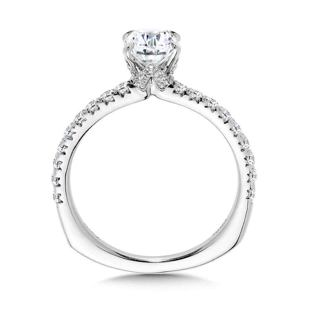 Straight Oval-Cut Diamond Engagement Ring w/ Chevron Collar — R2442W