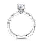 Straight Oval-Cut Diamond Engagement Ring w/ Chevron Collar — R2442W
