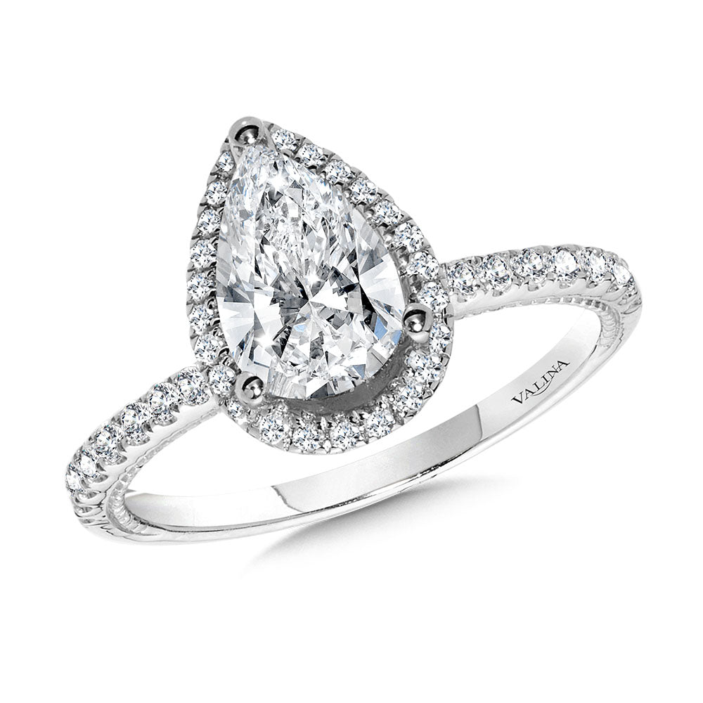 Straight Pear-Cut Diamond Halo Engagement Ring — R2444W-SR
