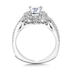 Vintage  Oval-Cut Diamond Halo & Crisscross Engagement Ring  w/ Milgrain Beading & Filigree — R2445W