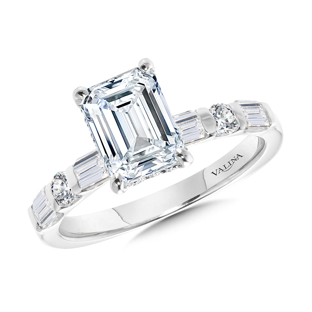 Emerald-Cut & Side Stone Diamond Engagement Ring — R2467W