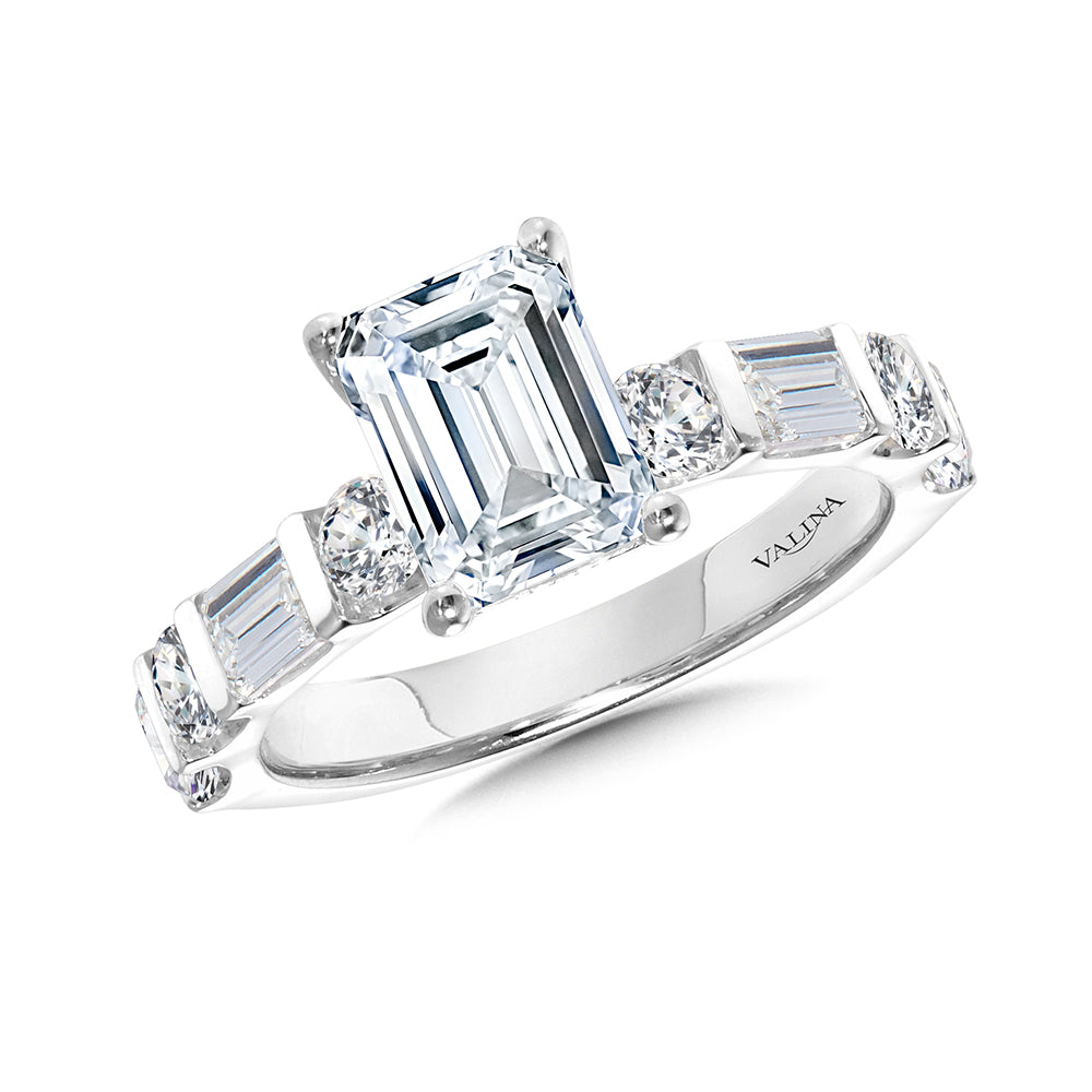 Emerald-Cut Side Stone Diamond Engagement Ring — R2469W-SR