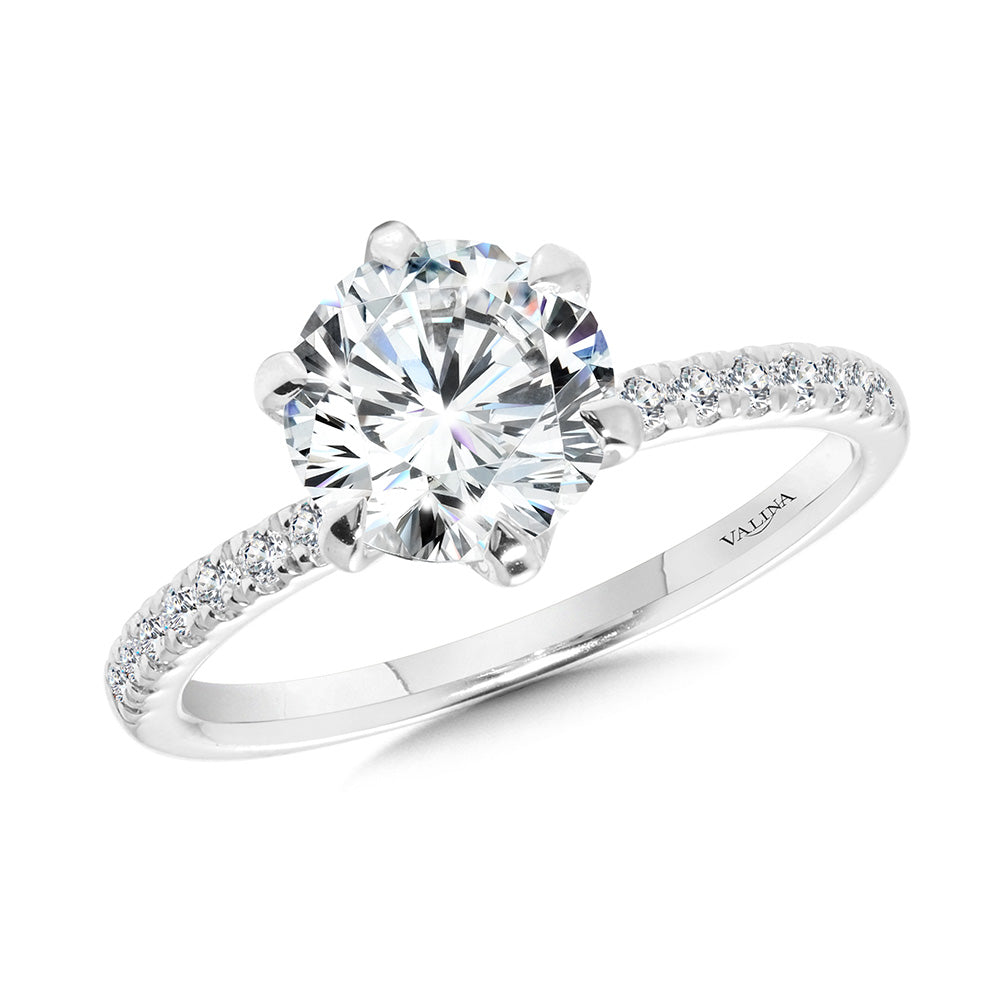 Six-Prong Straight Diamond Engagement Ring — R2475W-SR