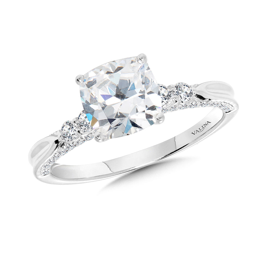 Cushion-Cut Diamond Side Stone Engagement Ring — R2476W-SR