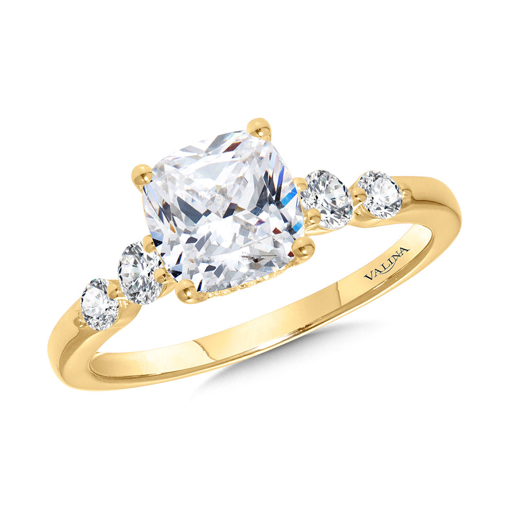 Cushion-Cut & Shared Prong Accent Diamond Engagement Ring — R2478Y-SR
