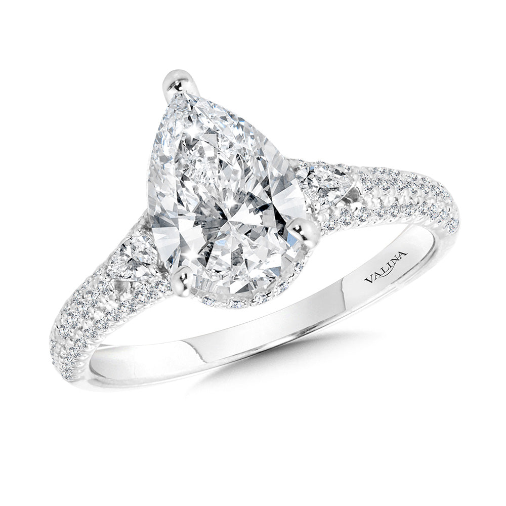 Pear-Cut Diamond Tapered Engagement Ring — R2482W-SR