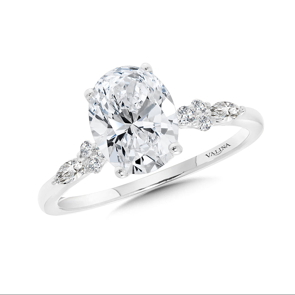 Oval-Cut Side Stone Diamond Engagement Ring — R2483W-SR