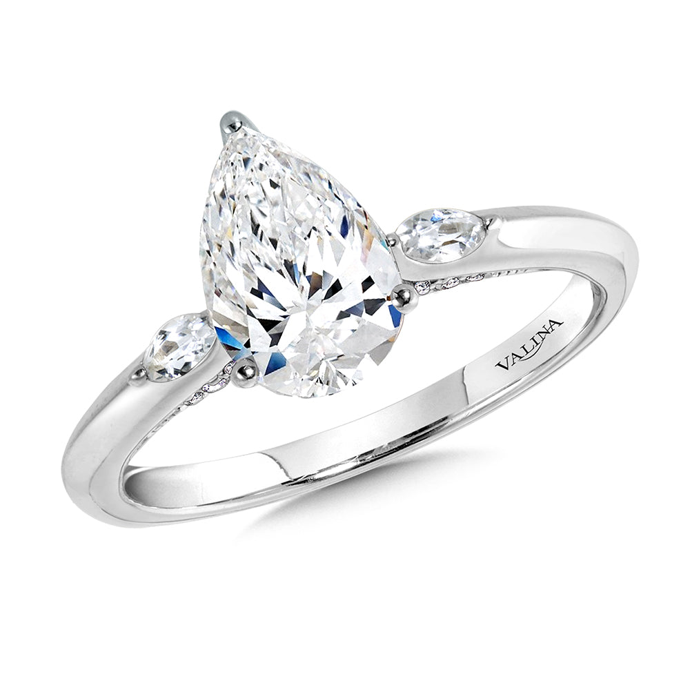 Three-Stone Pear-Cut Diamond Engagement Ring — R2484W-SR