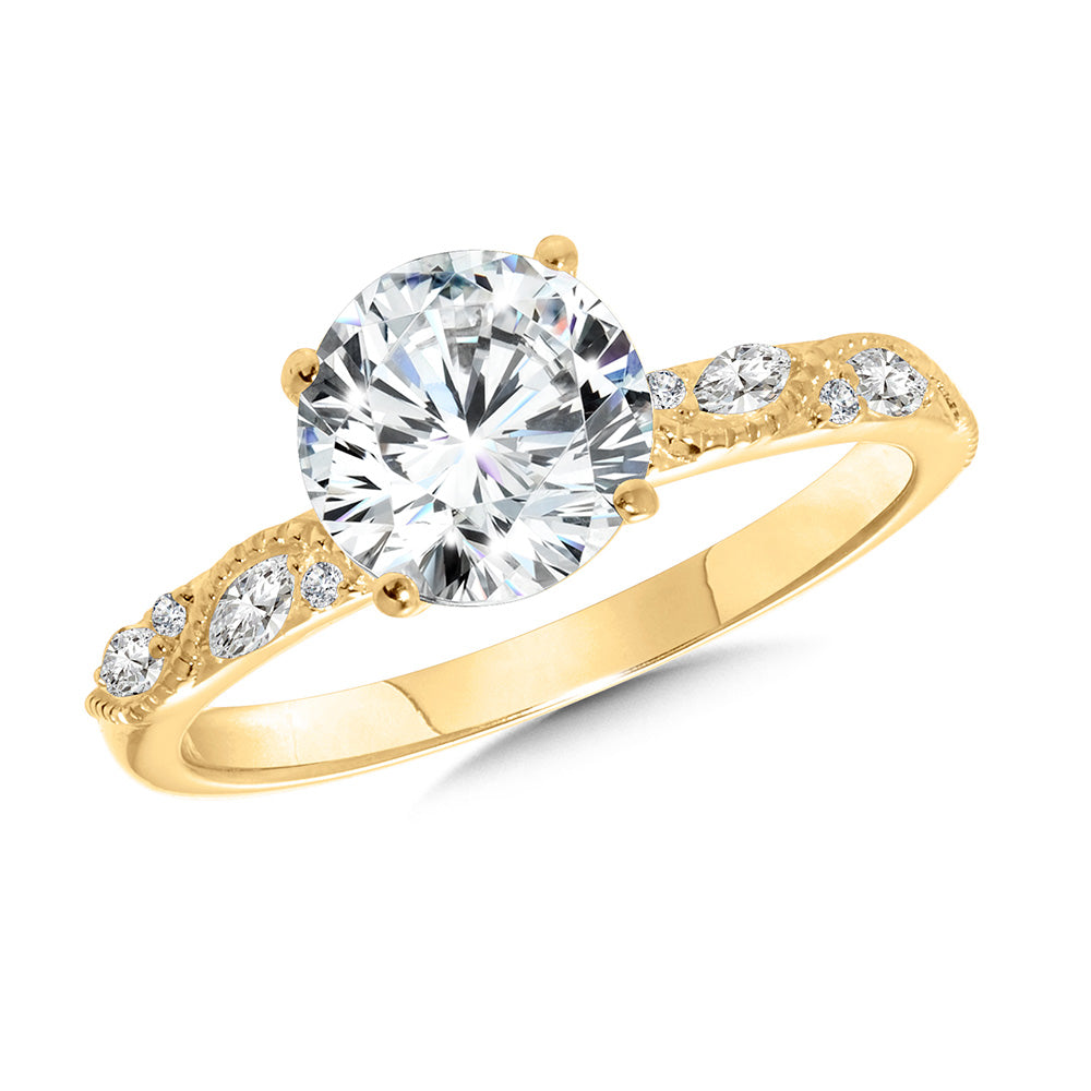 Vintage Diamond Side Stone Engagement Ring — R2492Y-SR