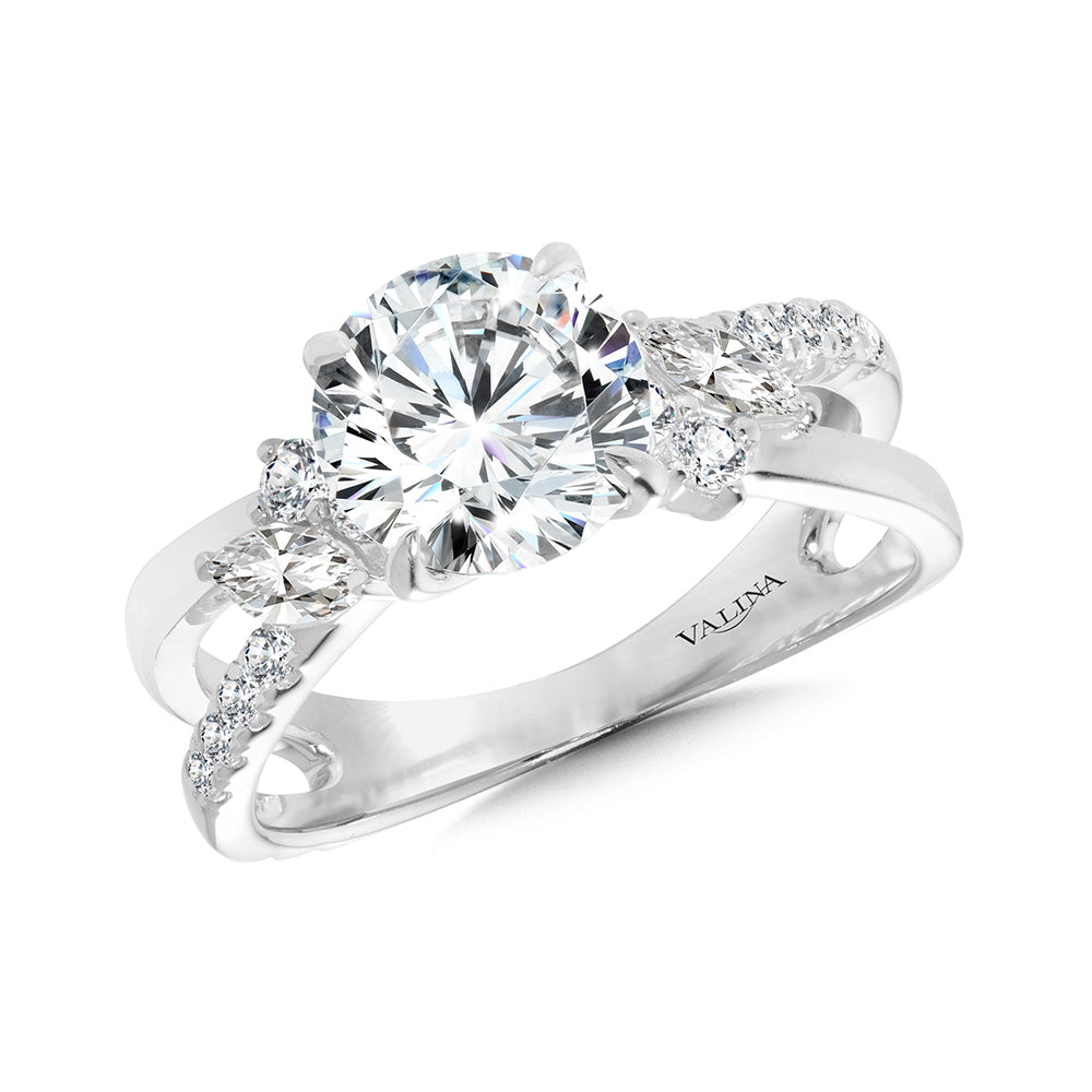 Split Shank Diamond Cluster Engagement Ring — R2493W-SR