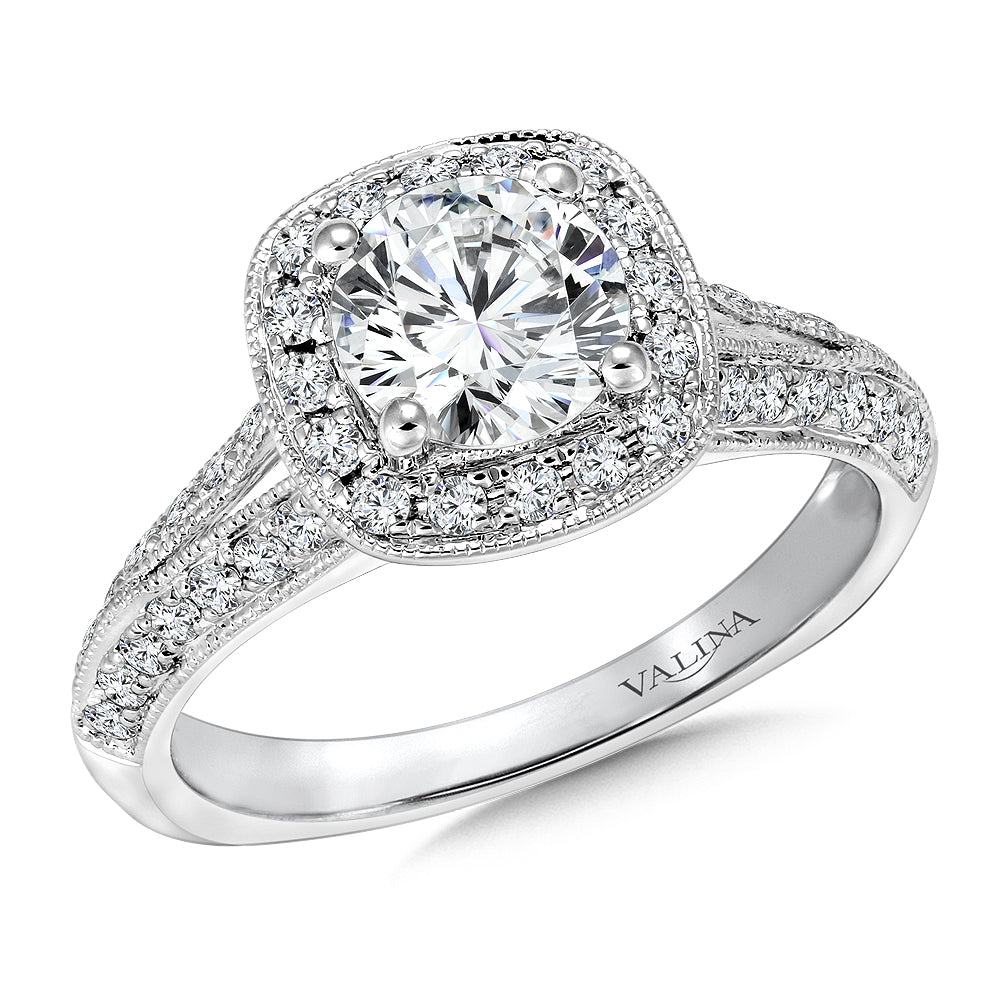 Cushion Shape Halo Diamond Engagement Ring — R9429W