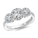 Three stone halo Engagement Ring — R9433W