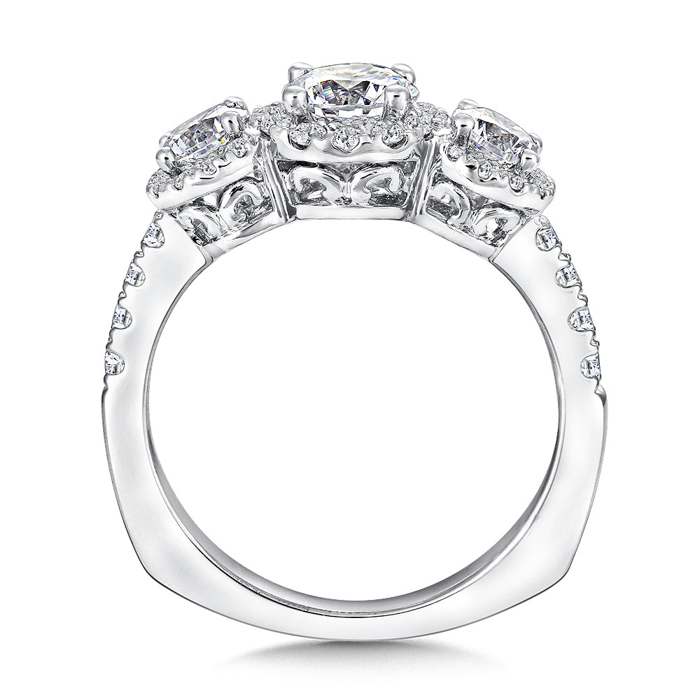 Three stone halo Engagement Ring — R9433W