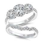 Three stone halo Engagement Ring — R9433W