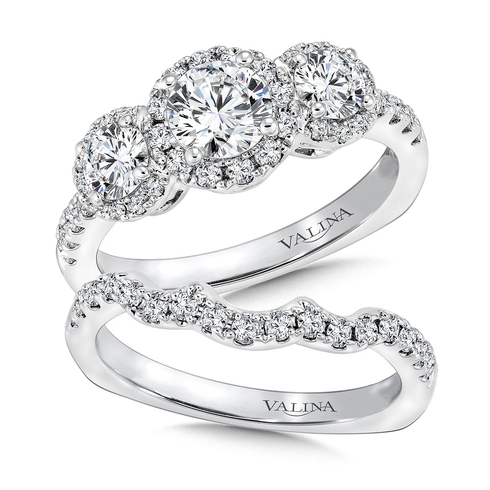 Three stone halo Engagement Ring — R9433W