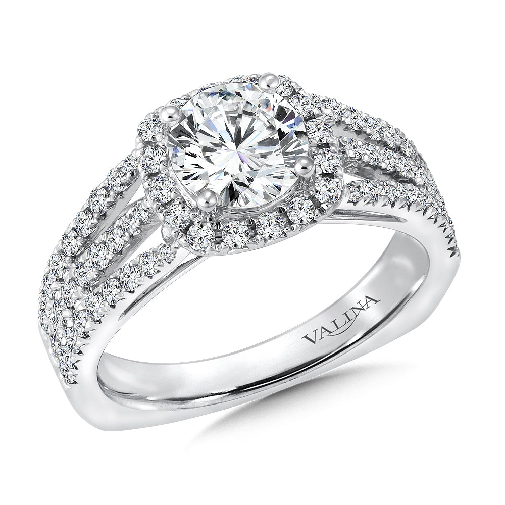 Cushion-Shaped Halo Split Shank Diamond Engagement Ring — R9439W