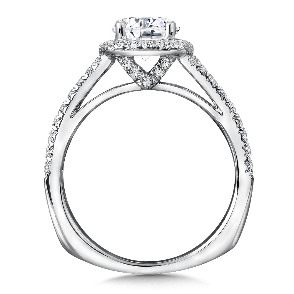 Cushion-Shaped Halo Split Shank Diamond Engagement Ring — R9439W
