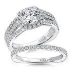 Cushion-Shaped Halo Split Shank Diamond Engagement Ring — R9439W