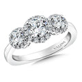 Three-Stone Halo Style Engagement Ring — R9473W
