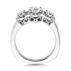 Three-Stone Halo Style Engagement Ring — R9473W