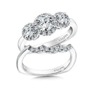 Three-Stone Halo Style Engagement Ring — R9473W
