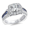 Diamond and Blue Sapphire Halo Engagement Ring — R9520W-BSA
