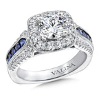 Diamond and Blue Sapphire Halo Engagement Ring — R9520W-BSA