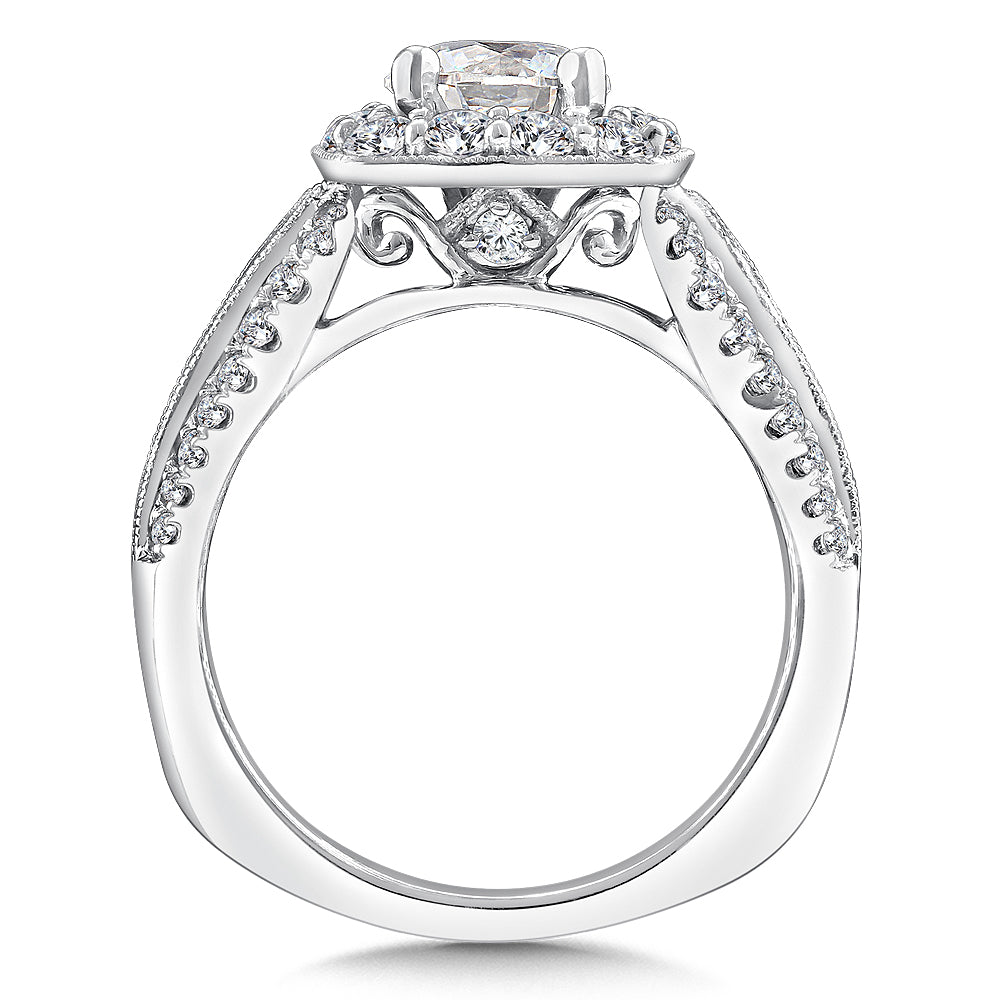 Diamond and Blue Sapphire Halo Engagement Ring — R9520W-BSA