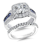 Diamond and Blue Sapphire Halo Engagement Ring — R9520W-BSA