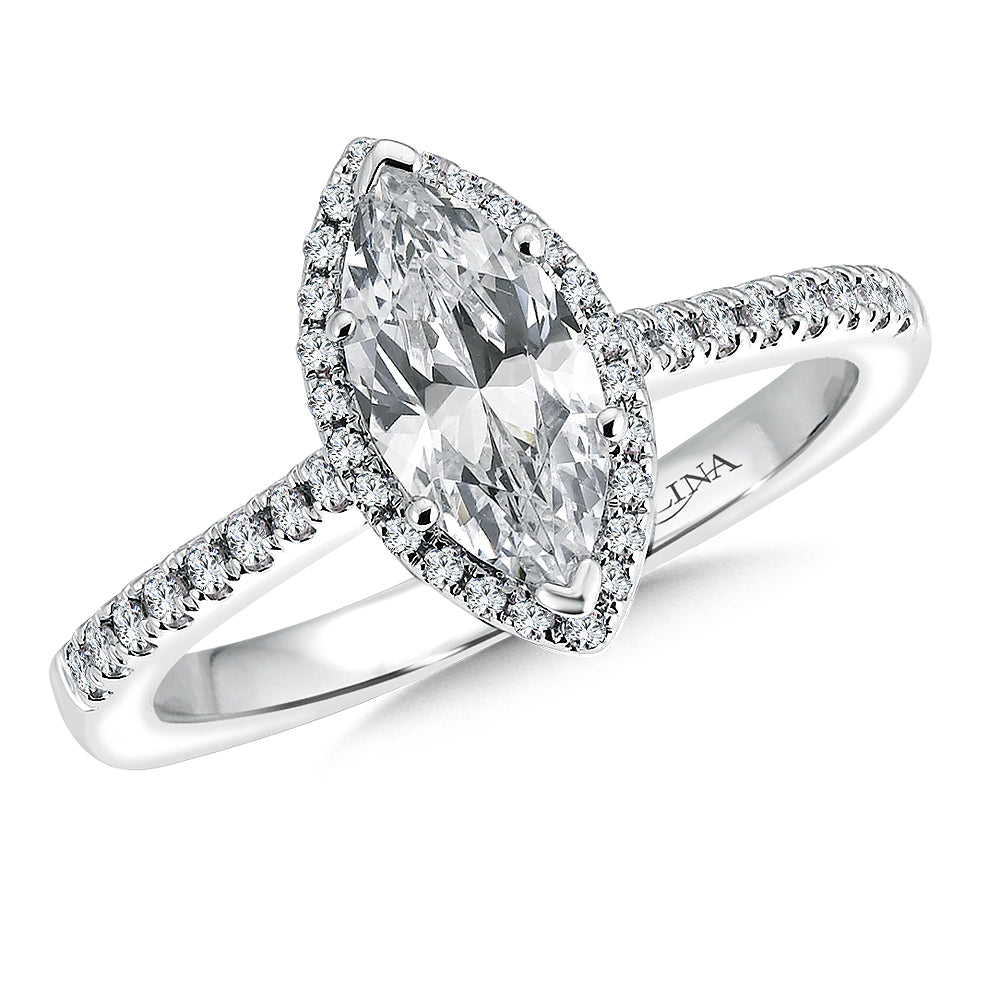 Marquise Shape Halo Engagement Ring — R9524W