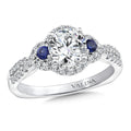 Diamond and Blue Sapphire Halo Engagement Ring — R9617W-BSA