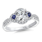 Diamond and Blue Sapphire Halo Engagement Ring — R9617W-BSA