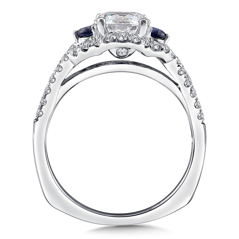 Diamond and Blue Sapphire Halo Engagement Ring — R9617W-BSA