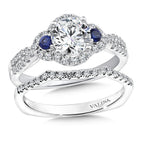 Diamond and Blue Sapphire Halo Engagement Ring — R9617W-BSA