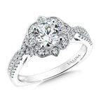 Floral Shape Halo Diamond Engagement Ring — R9619W