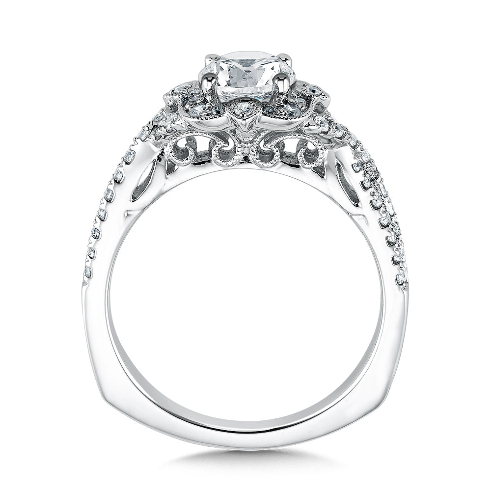 Floral Shape Halo Diamond Engagement Ring — R9619W