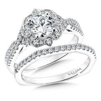 Floral Shape Halo Diamond Engagement Ring — R9619W