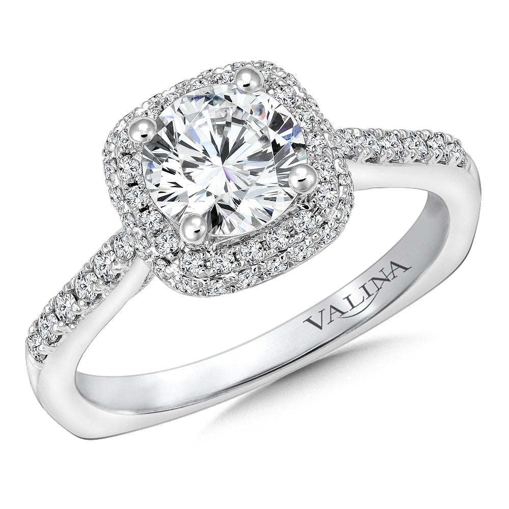 Cushion Shape Halo Diamond Engagement Ring — R9642W