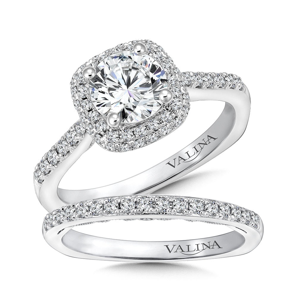 Cushion Shape Halo Diamond Engagement Ring — R9642W