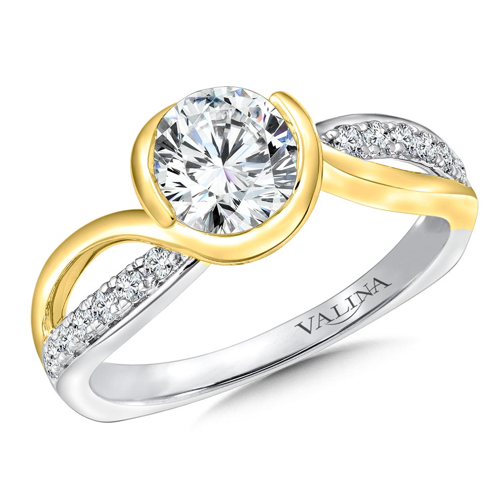 Semi-Bezel Spiral Diamond Engagement Ring — R9668WY