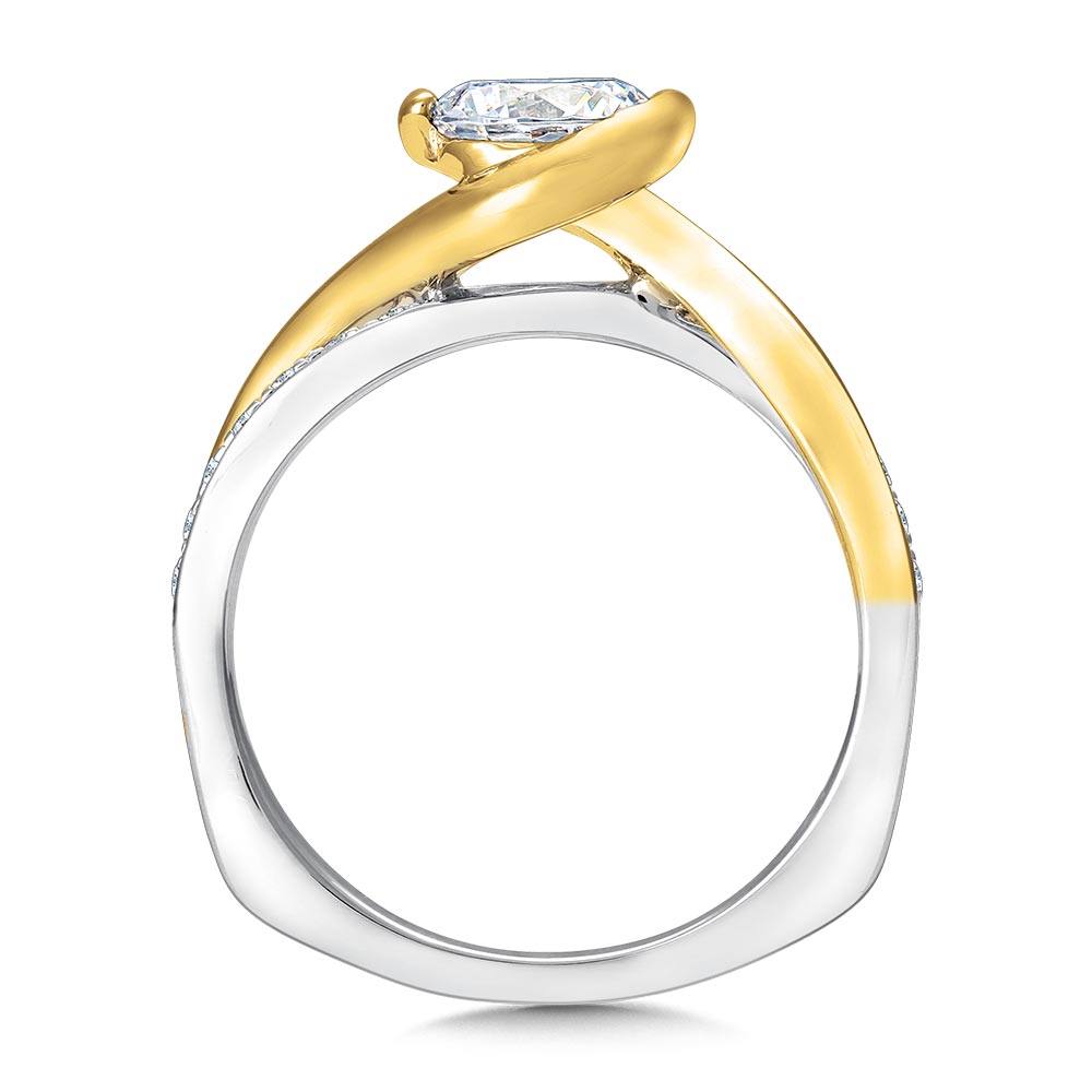Semi-Bezel Spiral Diamond Engagement Ring — R9668WY