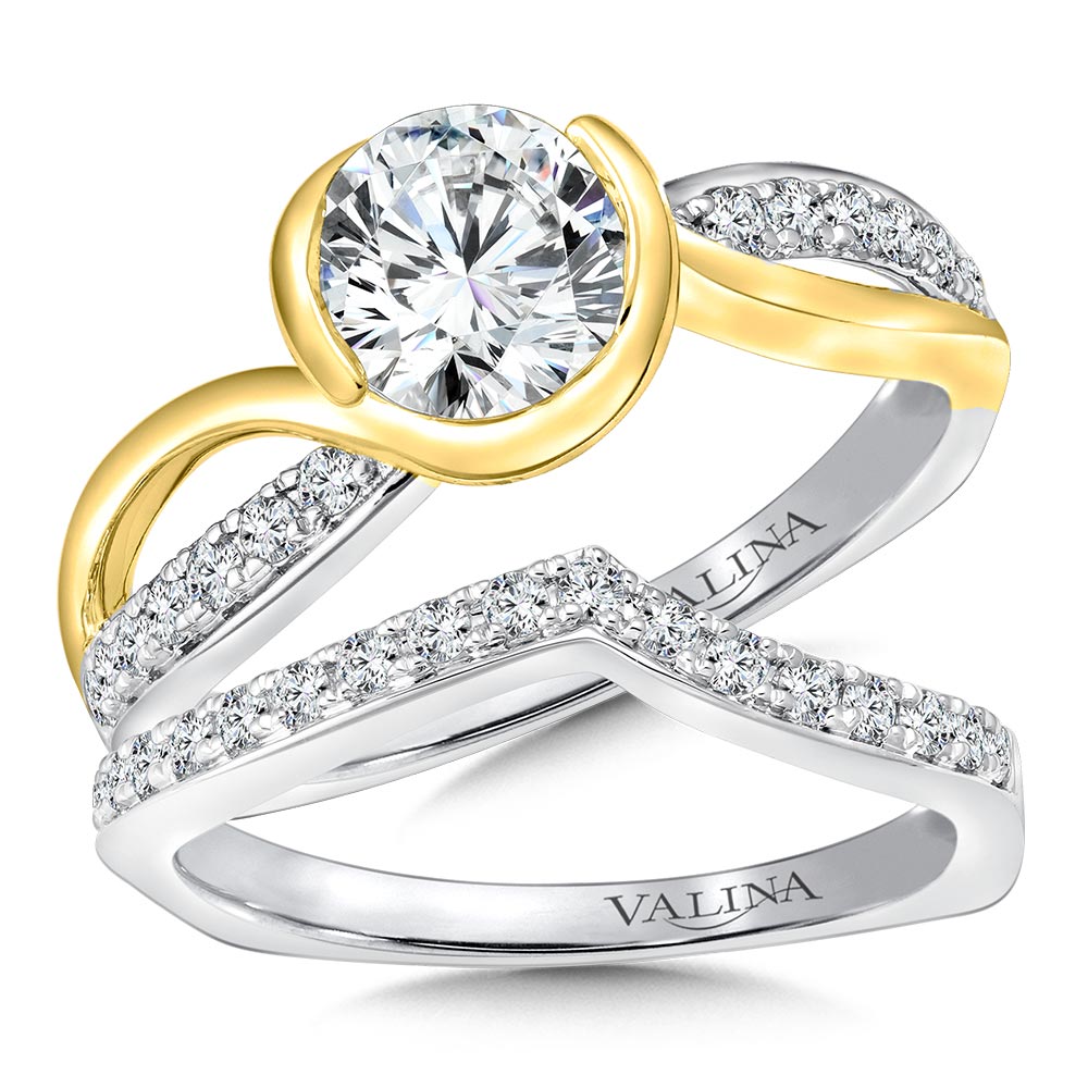 Semi-Bezel Spiral Diamond Engagement Ring — R9668WY