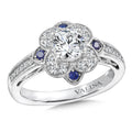Floral Diamond and Blue Sapphire Halo Engagement Ring — R9759W-BSA