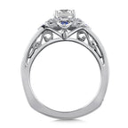 Floral Diamond and Blue Sapphire Halo Engagement Ring — R9759W-BSA