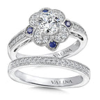 Floral Diamond and Blue Sapphire Halo Engagement Ring — R9759W-BSA