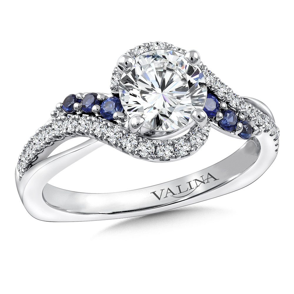 Spiral Diamond and Blue Sapphire Engagement Ring — R9766W-BSA