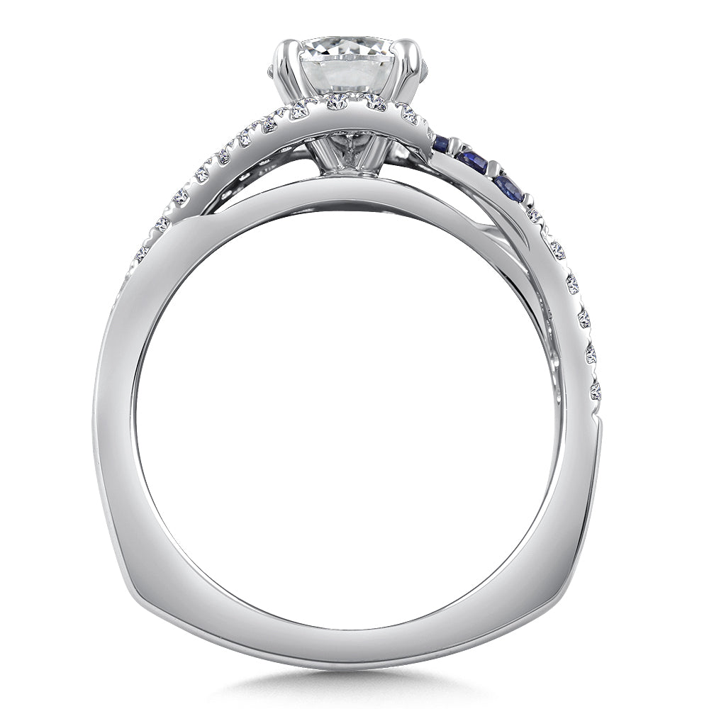 Spiral Diamond and Blue Sapphire Engagement Ring — R9766W-BSA